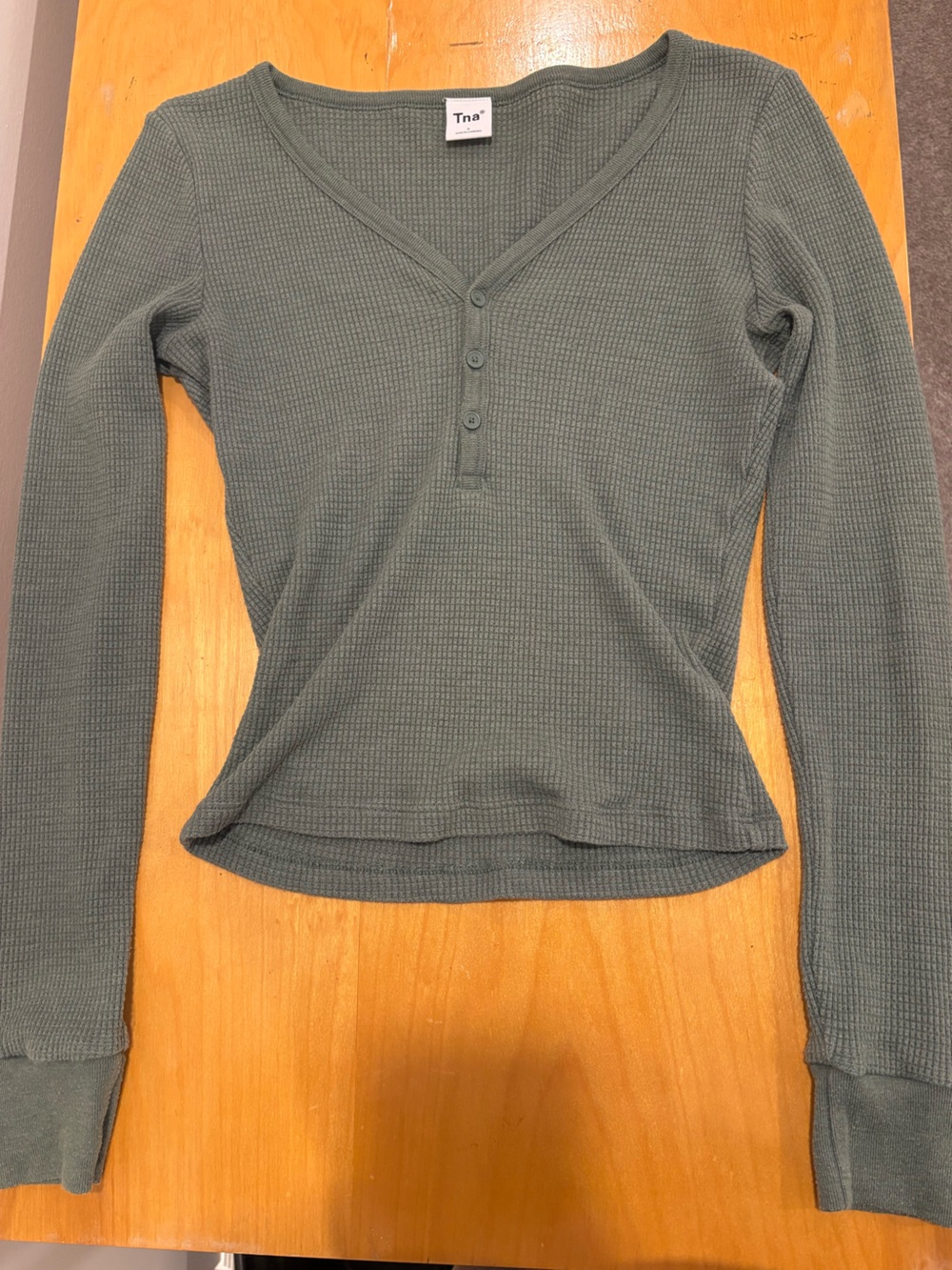 Tna Long Sleeve Waffle Henley Top Olive Green